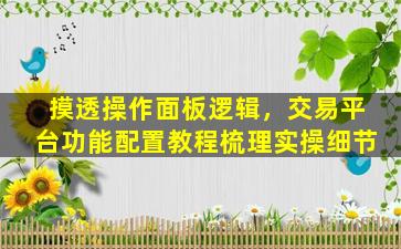 摸透操作面板逻辑，交易平台功能配置教程梳理实操细节